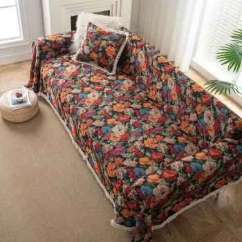 Jacquard Iris Flower Sofa Cover: Textured Style + Protection