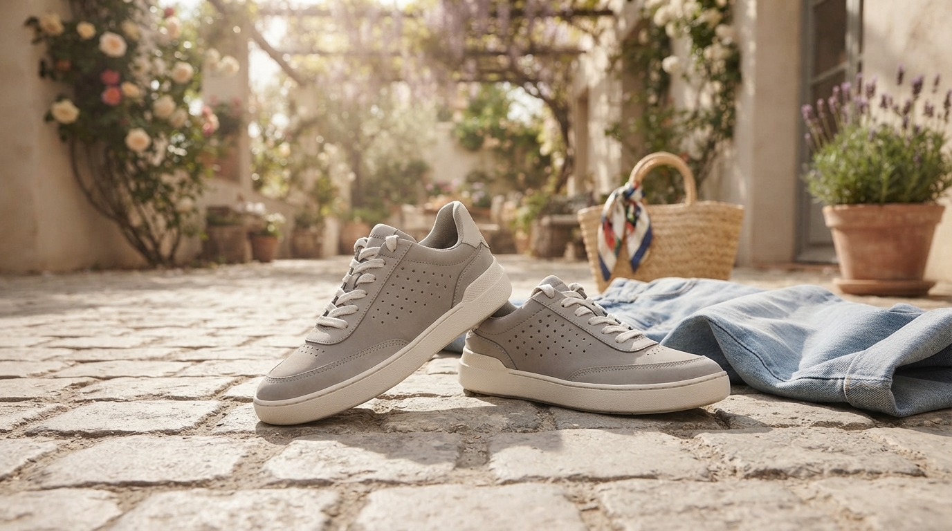 Clarks Women’s Grey Leather Sneakers: Spring/Summer Pick