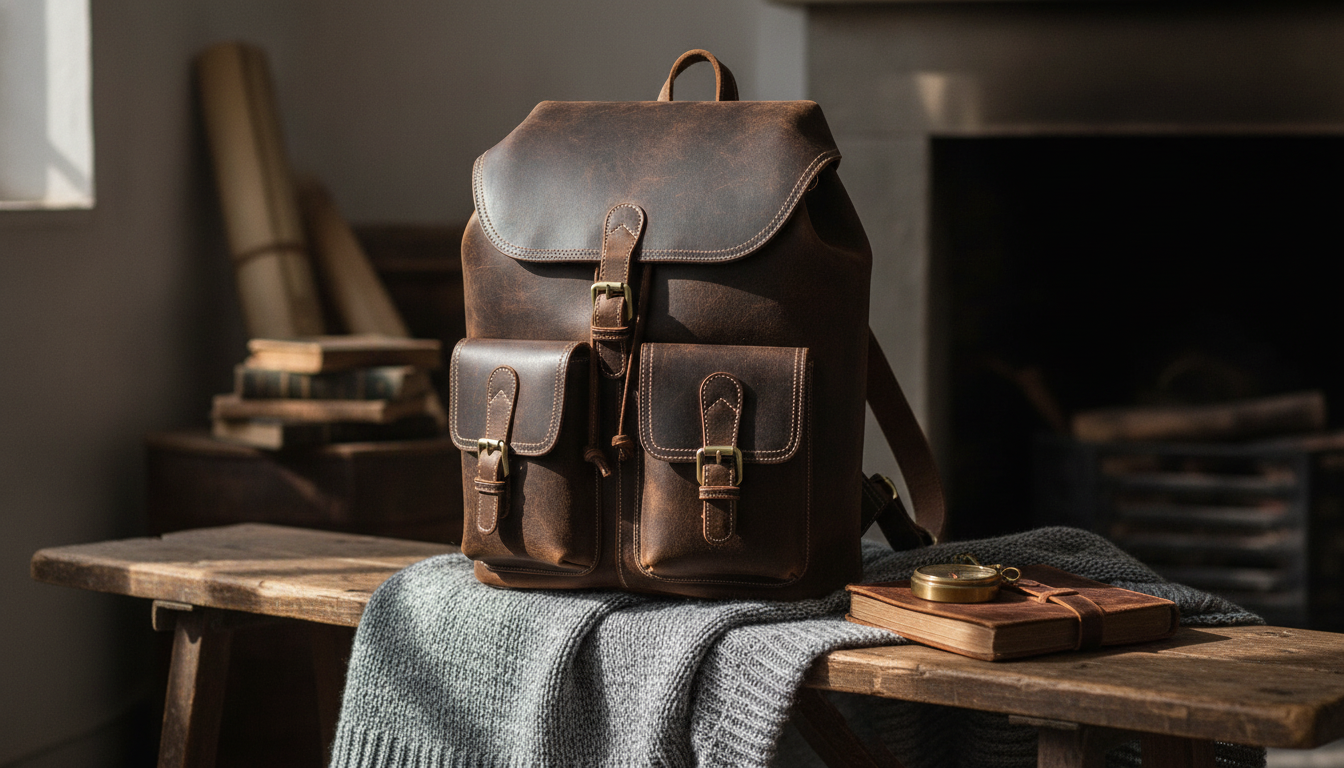 Vintage Genuine Leather Bucket Backpack for Men (Travel)